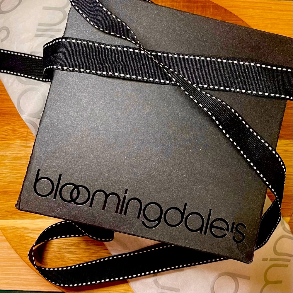 Bloomingdale’s 6.25x6.25x4 Black gift box with ribbon and tissue